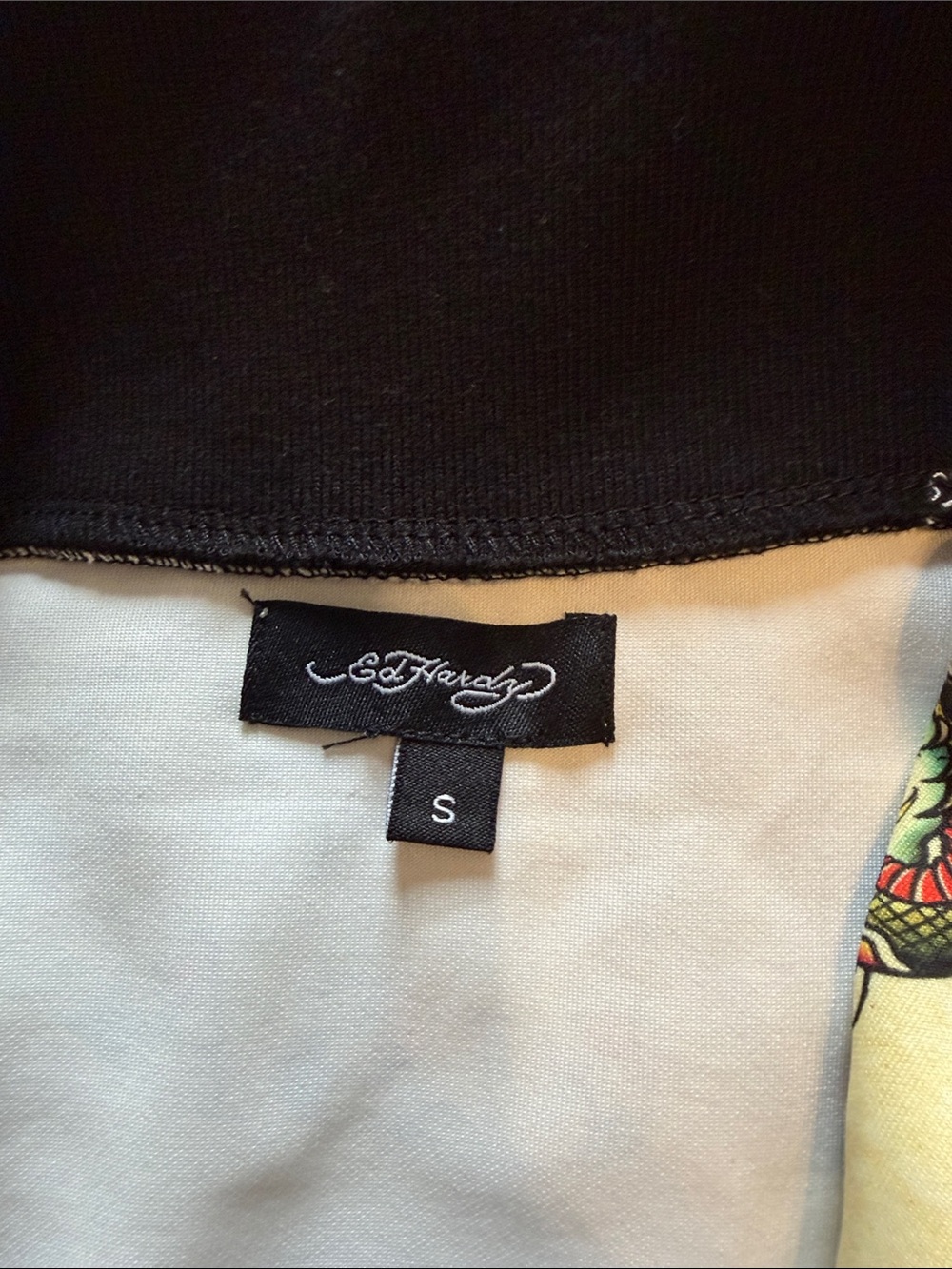 Ed Hardy Cream and Black Tattoo-Print Cropped Jacket - Picture 2 of 3